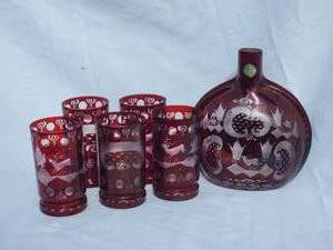 lot 118 image: Collection of Egermann Ruby Bohemian Cut Crystal Glassware
