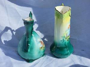 lot 142A image: Antique Czech Hand Painted Ceramic Pitchers  lot of 2