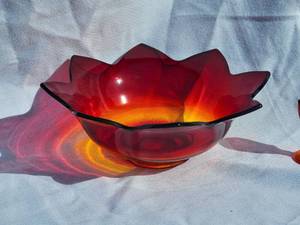 lot 110A image: Fenton Amberina Lotus Bowl with Santa Eye Wash