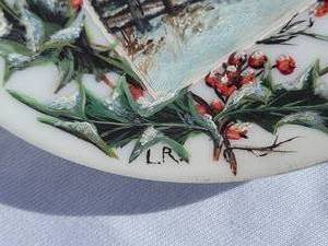 lot 208 image: 1893 Intricate Hand Painted Holly Christmas Plate