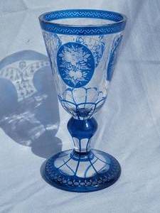 lot 114A image: Bohemian Cobalt Blue Cut to Clear Glass Goblet