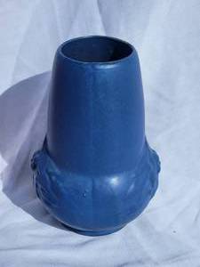lot 69F image: 1920s McCoy Pottery Stovepipe Vase  Leaf and Berries in Matte Blue