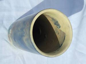 lot 19C image: Vintage Studio Pottery Ceramic Vase  Blue Gray Wash on Yellow
