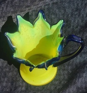 lot 110C image: Vintage Czechoslovakia Art Glass Handled Mug - NeonBlue