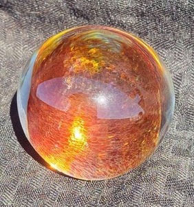 lot 157 image: Signed Studio Art Glass Paperweight by Andrew Shea - Amber