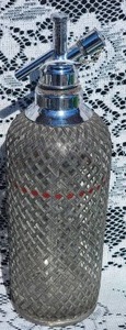 lot 130D image: Amazing Vintage Fountain Seltzer Steel Lattice Bottles - Set of 3