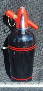 lot 131 image: Awesome Vintage Soda Fountain Seltzer Bottle - Black  Red - Sparkleis Corp.