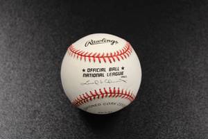 St. Louis Cardinal Hall of Famer Enos Slaughter Sweet Spot Baseball Autograph w Cube