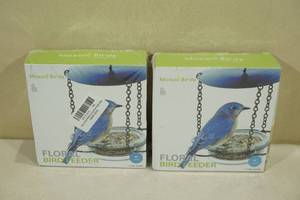 2 Mosaic Birds Floral Bird Feeders -Aqua