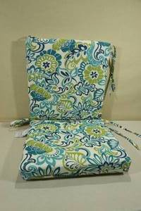 36.5 Blue and Green Floral Outdoor Patio Chair Cushion with Ties