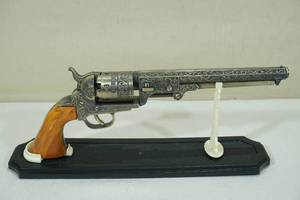 lot 126 image: Decorative Black Powder Revolver Scale Model with Stand