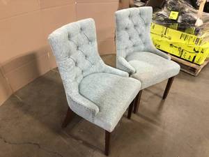 StyleWell  Bakerford Aloe Blue Upholstered Dining Chair with Tufted Back (Set of 2) Customer return Review all pictures
