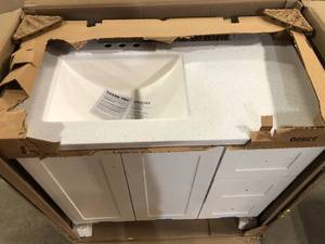 Glacier Bay  Bannister 36.5 in. W x 18.75 in. D x 35.14 in. H Bath Vanity in White with White Top Customer returns Review all pictures
