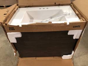 Domani  Larissa 31 in. W x 19 in. D Bathroom Vanity in Elm Ember with Cultured Marble Vanity Top in White with White Sink Review all pictures
