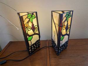 lot 50 image: Pair Of Stain Glass Table Lights