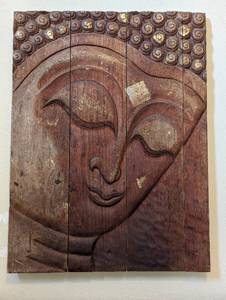 lot 176 image: Large 3ft Carved Wood Buddha Art Piece