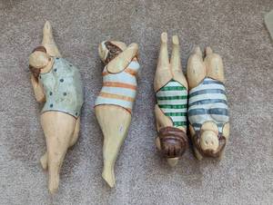 Four Beach Lady Wood Figurines