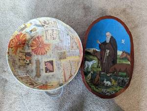 Priest Painting On Wood Wall-Hanging And Hat Box