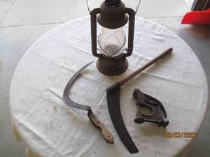lot 283 image: antique Metal kerosene lantern, (2)...