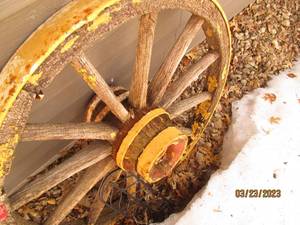 lot 32 image: Antique yellow metal and wooden wag...