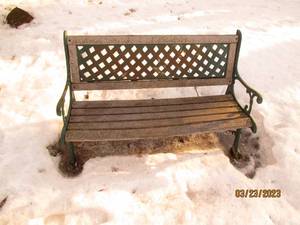 lot 38 image: Rustic cast iron and wood Outdoor p...