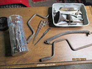 lot 83 image: Vintage Metal funnel, speed wrench,...