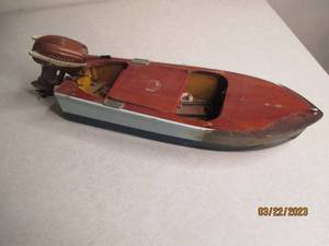 lot 100 image: Antique Wooden Model boat with a re...