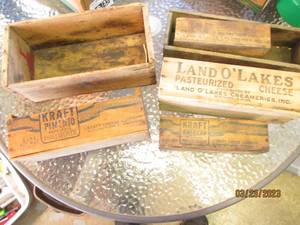 lot 195 image: (7) Antique wooden cheese boxes wit...