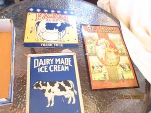 lot 206 image: (3) Vintage Tin Dairy, Cow or farm ...