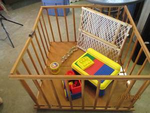 lot 223 image: Vintage Wooden fold up baby playpen...