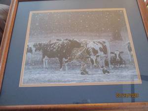 lot 245 image: Framed and double matted Cow painti...