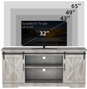 lot 18 image: IDEALHOME 28 Inch Grey Farmhouse TV Stand Entertainment Center with Sliding Barn Doors