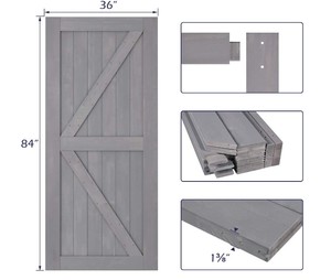 lot 33 image: SMARTSTANDARD 36 x 84 Inch Sliding K-Frame Grey Solid Spruce Barn Door with 6.6 ft. Hardware Kit & Handle