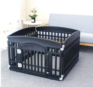 lot 47 image: Pet Playpen Foldable Gate for Dogs Heavy Plastic Puppy Exercise Pen with Door Portable Indoor Outdoor Small Pets Fence Puppies Folding Cage 4 Panels Medium Animals House Black