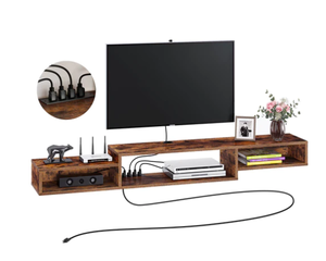 lot 66 image: Rolanstar Wall Mounted TV Stand with Power Outlet 70 Inch Brown