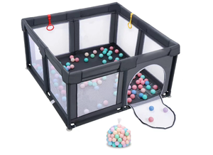 lot 69 image: Baby Playpen, Playpen for Babies and Toddlers Indoor & Outdoor Kids Activity Center with 50 Ocean Balls Small Baby Playard Breathable Mesh Kids Safety Play Area, 47in x 47in (Dark Gray)
