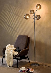 lot 94 image: Surpars House 4-Smoky Grey Glass Globe Lights and Polished Chrome Finish Sputnik Chandelier Floor Lamp