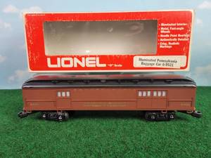 lot 512 image: LIONEL Pennsylvania American Railway Express & Baggage Illuminated O Scale Passenger Car w Box - Model 6-9521