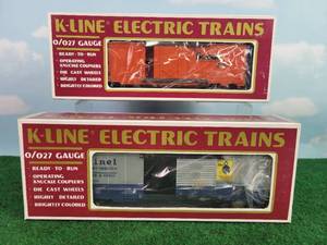 lot 519 image: (2) K-Line OO27 Scale Freight Rail Cars B&O Sentinel Box Car & SFRD Reefer