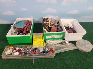 lot 566 image: Assorted Parts for Layouts - Push Buttons, Indicator Lights, Plastic Building Parts and More