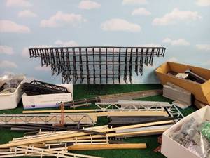 lot 568 image: Large HO Scale Trestle Bridge (Approx. 26 x 9)  Many Bridge Parts and More