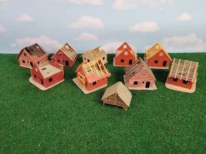 lot 570 image: (10) HO Scale Distressed Plastic Model Buildings