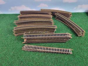 lot 592 image: (57) 9 Brass 18 Radius Curve & (12) 9 Brass Straight HO Scale Track Sections