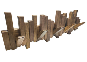 DESAINOPH Walnut Wooden Coat Rack Wall Mounted 5 Flip-Down Hooks