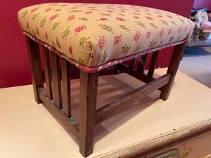 lot 51 image: Vintage Upholstered Footstool with Turtle Themed Fabric