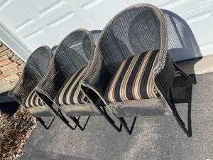 lot 178 image: Set of Four Wicker Chairs with Metal Legs and Cushion Seats