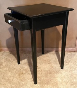 lot 92 image: Petite Black Accent Table with a Drawer