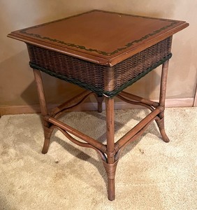 lot 100 image: Pair of Wicker Accented Side Tables