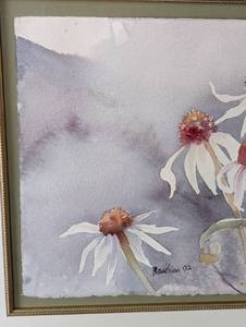 lot 22 image: Framed Daisies Watercolor by Pat Beaubien