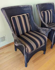 lot 24 image: Pair of Lloyd Loom Indoor Outdoor Wicker Chairs